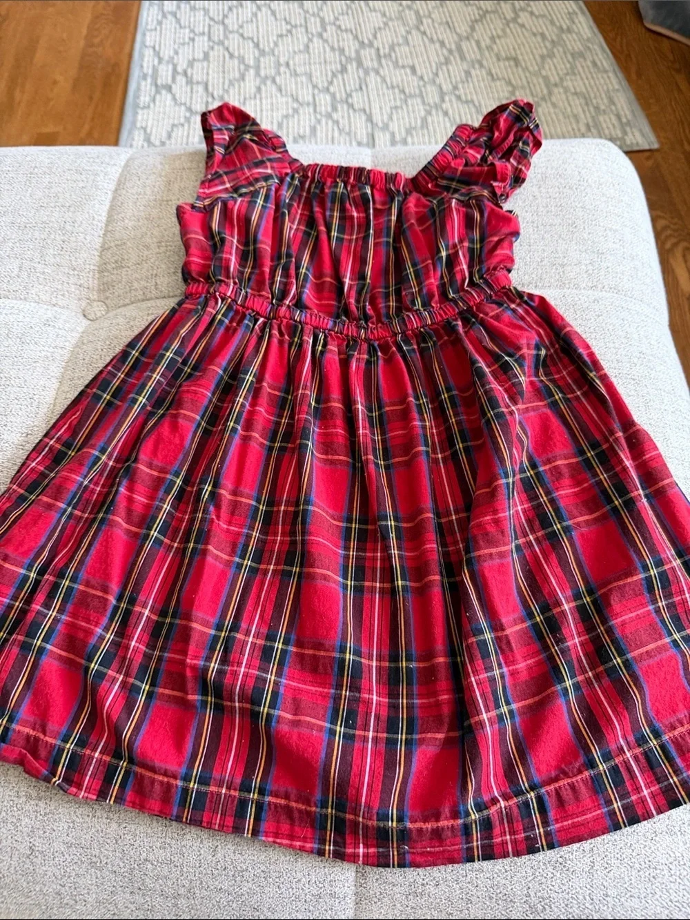 Crewcuts Girls Red Tartan Plaid Ruched Bodice Puff Sleeve Dress Size 6 Holiday
